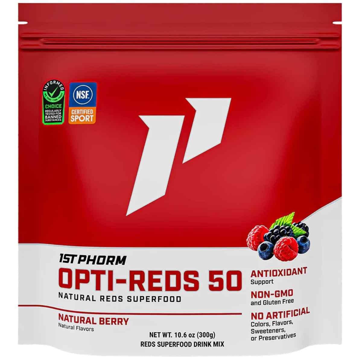 Empaque de suplemento 1st Phorm Mezcla de Superalimentos Rojos 50 Baya Natural 300 g