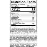 Tabla nutricional del suplemento 1st Phorm Mezcla de Superalimentos Verdes Chocolate 30 porciones