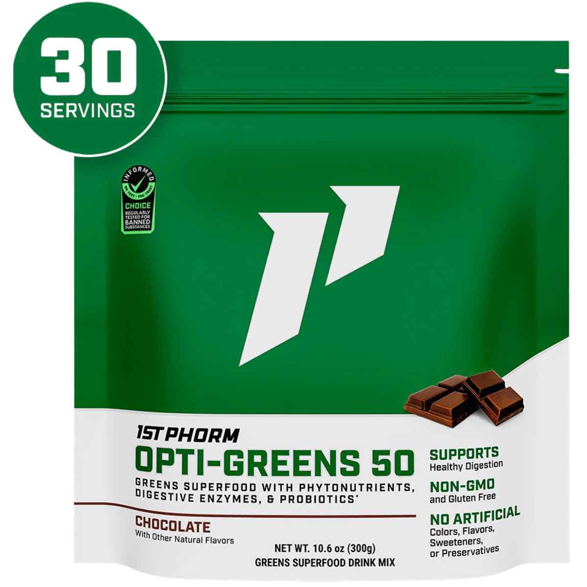 Bolsa de suplemento 1st Phorm Mezcla de Superalimentos Verdes Chocolate 30 porciones