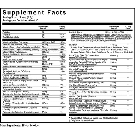 Tabla nutricional del suplemento 1st Phorm Micro Factor Sin Sabor polvo