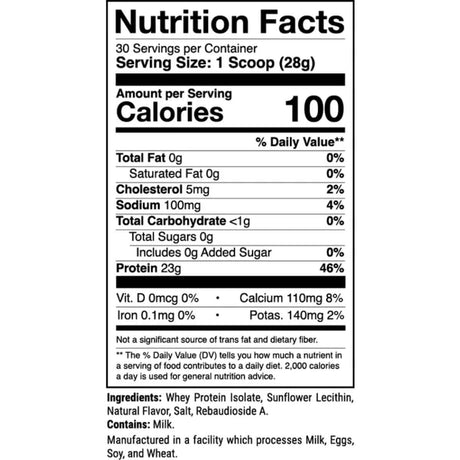 Tabla nutricional del suplemento 1st Phorm Phormula-1 Natural Vainilla 1.85 lbs