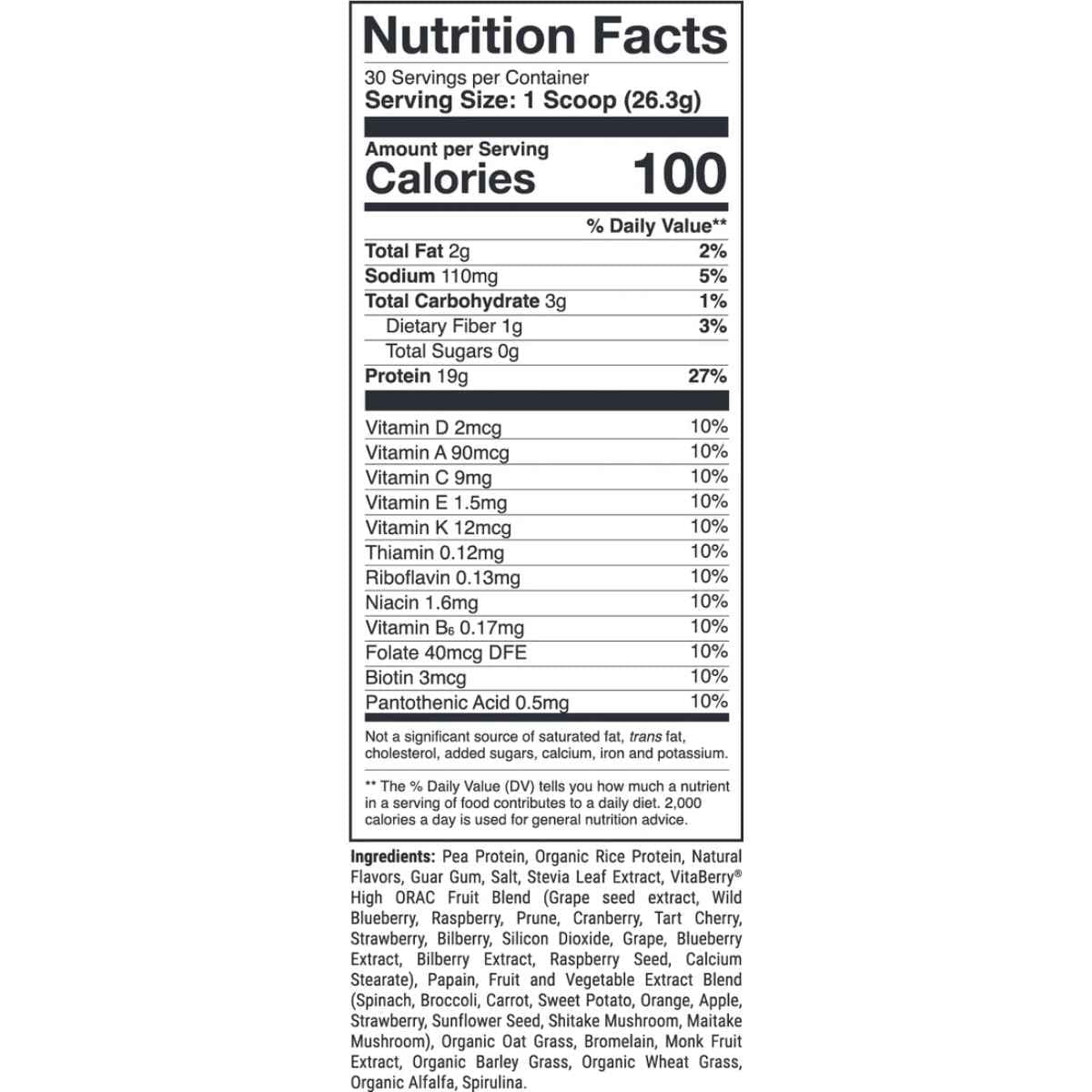 Tabla nutricional del suplemento 1st Phorm Proteína Vegana Crema de Vainilla polvo