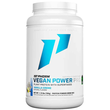 Frasco de suplemento 1st Phorm Proteína Vegana Crema de Vainilla polvo