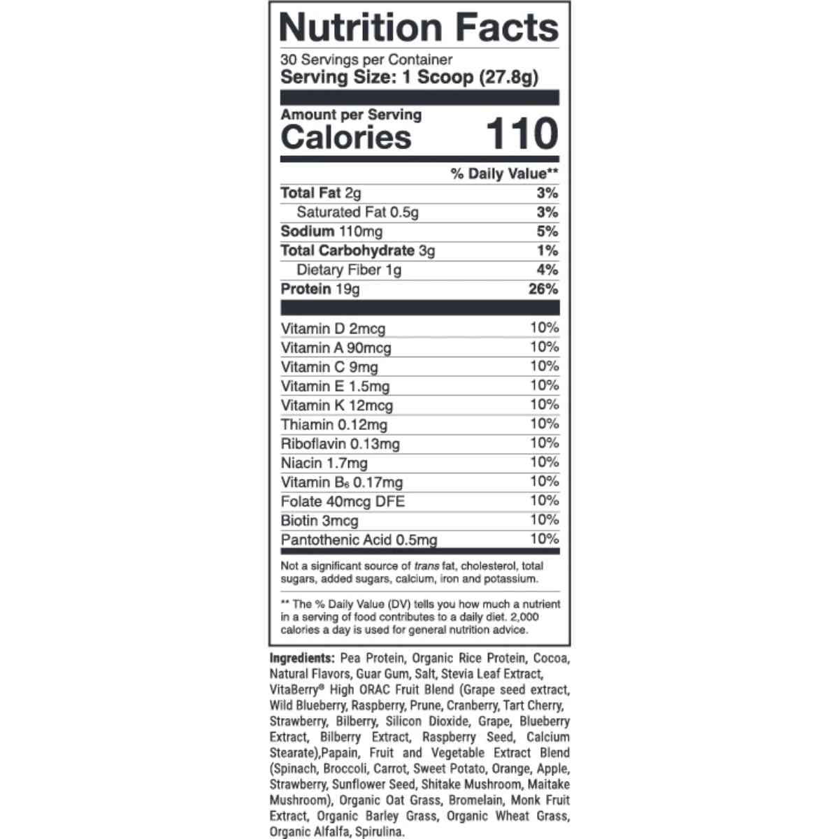 Tabla nutricional del suplemento 1st Phorm Proteína Vegana Escarcha de Chocolate polvo