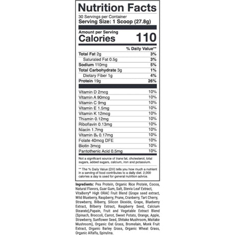 Tabla nutricional del suplemento 1st Phorm Proteína Vegana Escarcha de Chocolate polvo