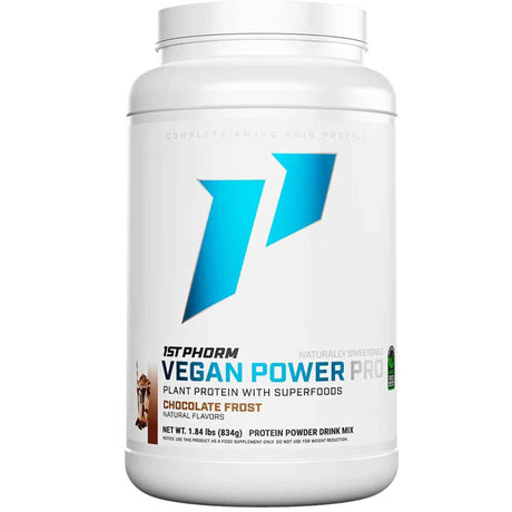 Frasco de suplemento 1st Phorm Proteína Vegana Escarcha de Chocolate polvo