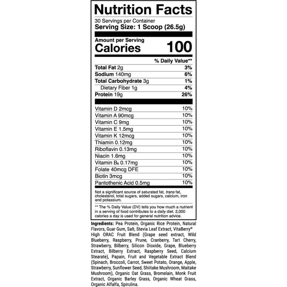 Tabla nutricional del suplemento 1st Phorm Proteína Vegana Galleta de Avena Helada polvo