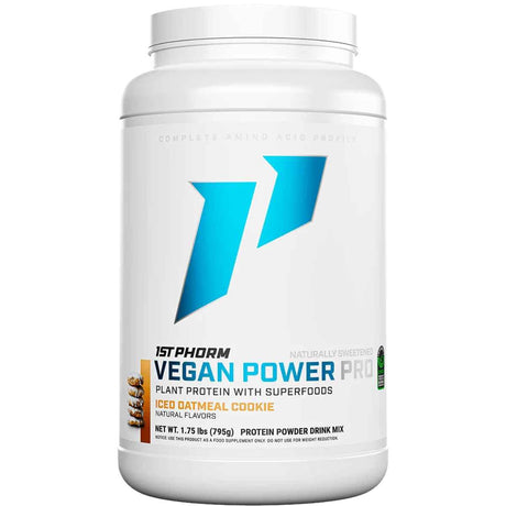 Frasco de suplemento 1st Phorm Proteína Vegana Galleta de Avena Helada polvo
