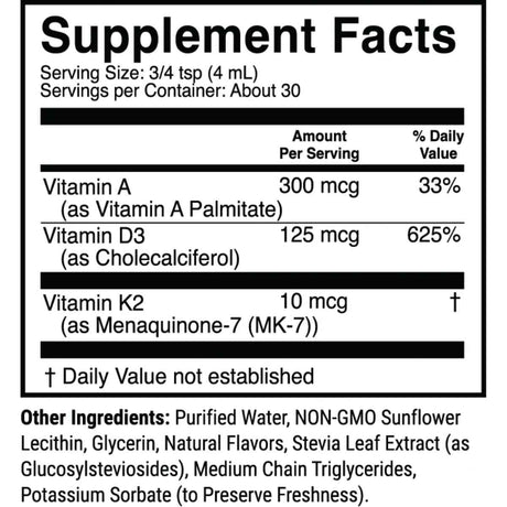 Tabla nutricional del suplemento 1st Phorm Vitamina D3 Liposomal 120 mL