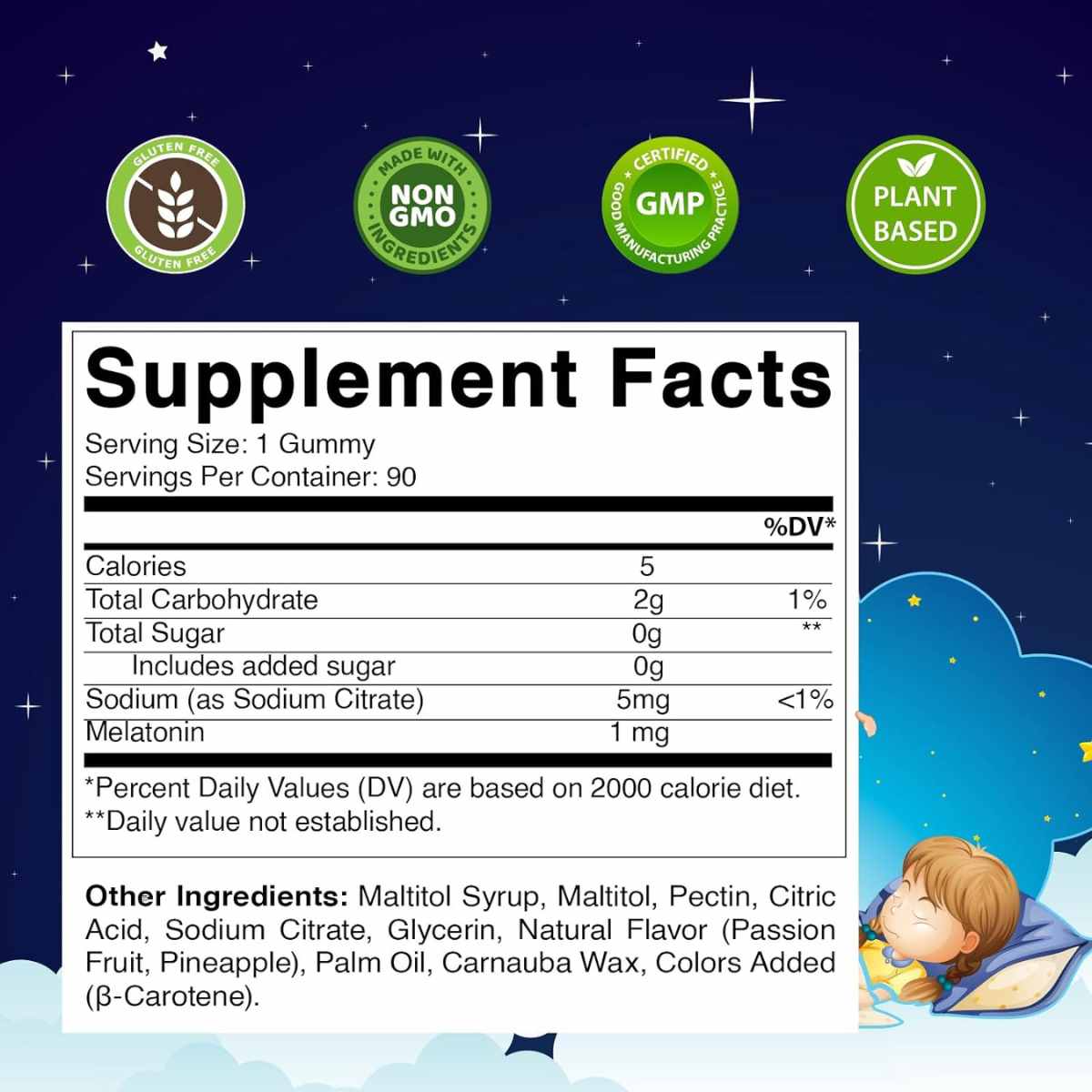 Melatonina para Niños - Piña - 1 mg - 90 Gomitas - Haz Tu Pedido