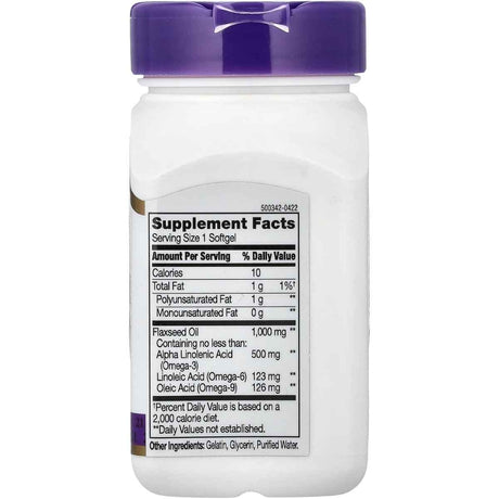 Tabla nutricional del suplemento 21st Century Aceite de Linaza 1000 mg 60 cápsulas blandas
