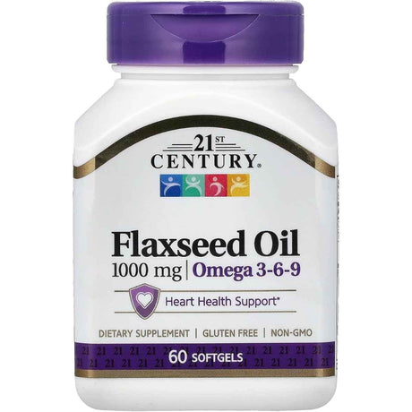 Frasco de suplemento 21st Century Aceite de Linaza 1000 mg 60 cápsulas blandas