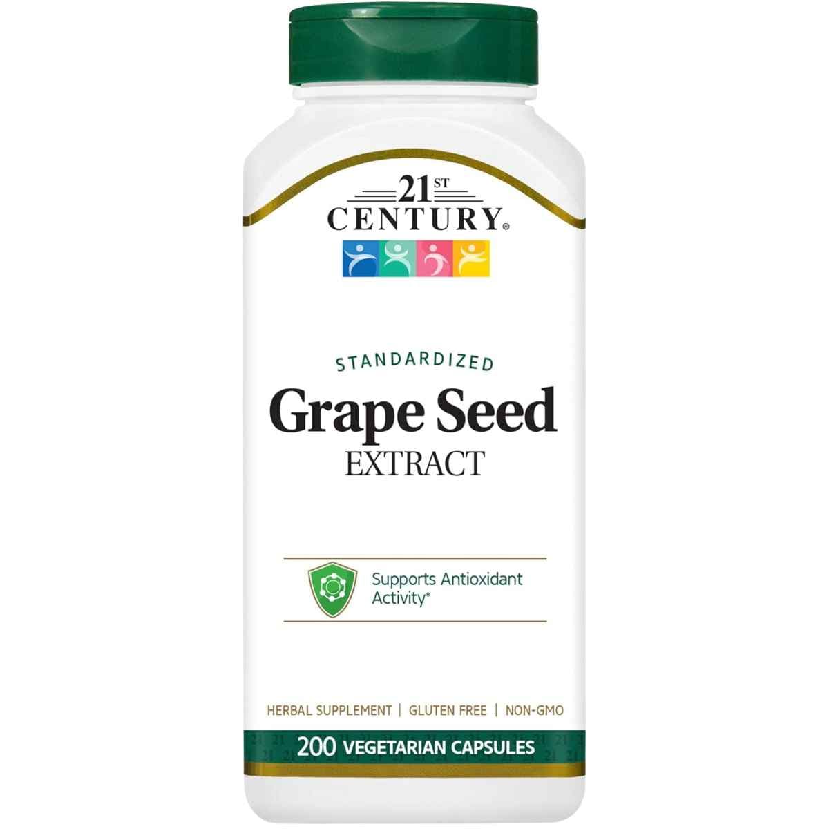 Frasco de suplemento 21st Century Extracto de Semilla de Uva 100 mg 200 cápsulas