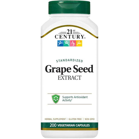 Frasco de suplemento 21st Century Extracto de Semilla de Uva 100 mg 200 cápsulas
