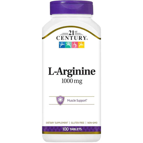 Frasco de suplemento 21st Century L-Arginina 1000 mg 100 tabletas