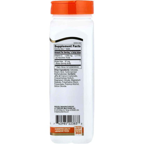 Tabla nutricional del suplemento 21st Century Vitamina C con Escaramujo 1000 mg 110 tabletas