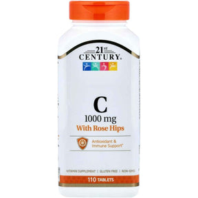 Frasco de suplemento 21st Century Vitamina C con Escaramujo 1000 mg 110 tabletas