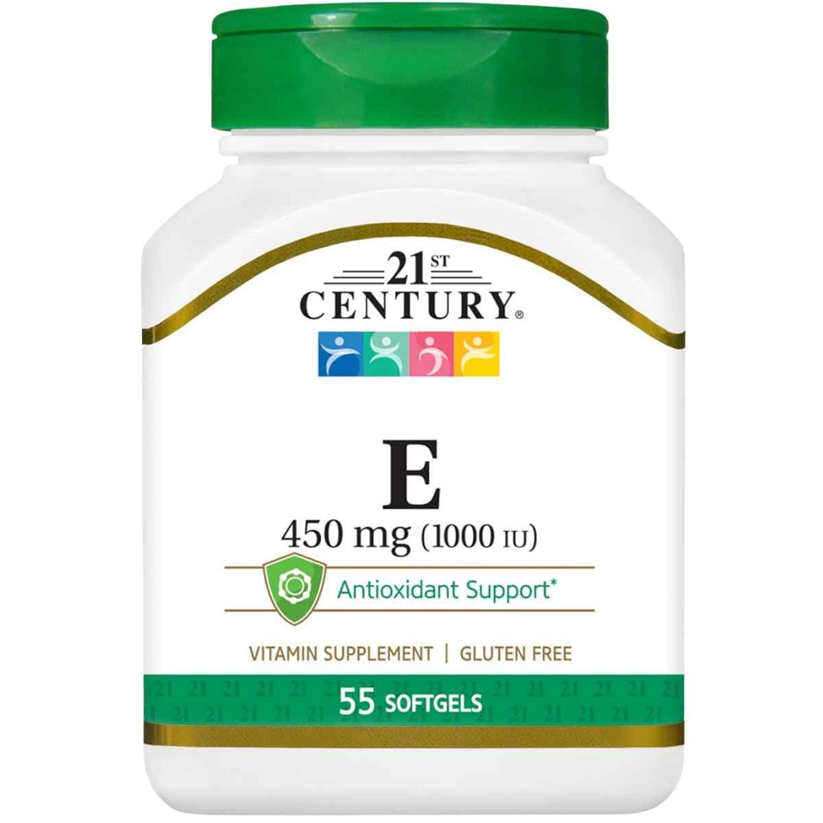 Frasco de suplemento 21st Century Vitamina E 450 mg 55 Softgels