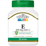 Frasco de suplemento 21st Century Vitamina E 450 mg 55 Softgels