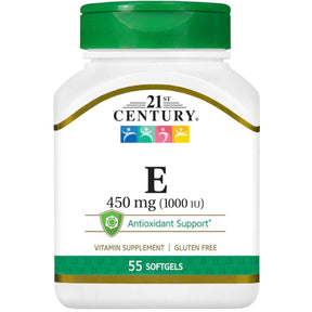 Frasco de suplemento 21st Century Vitamina E 450 mg 55 Softgels