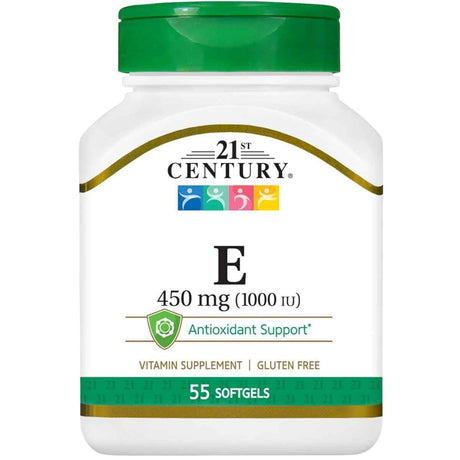 Frasco de suplemento 21st Century Vitamina E 450 mg 55 Softgels