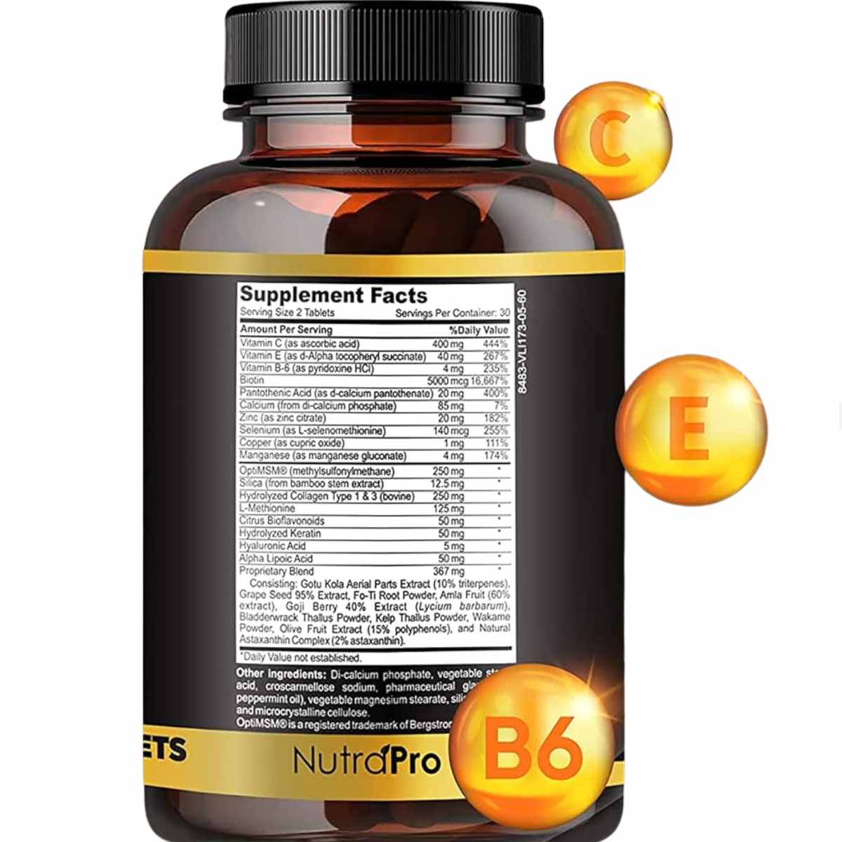 NutraPro Vitaminas para el Crecimiento del Cabello - 60 Tabletas - Tabla Nutricional - Haz Tu Pedido