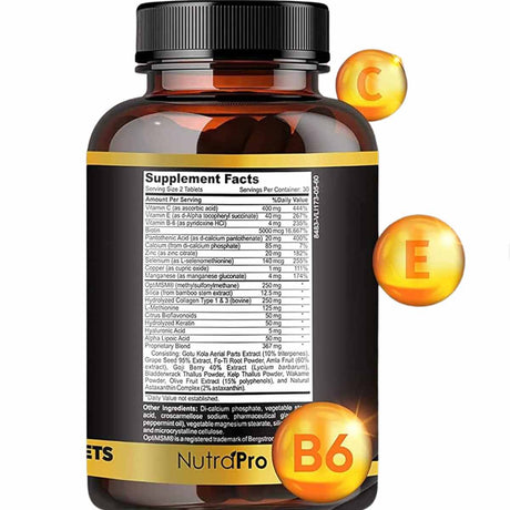 NutraPro Vitaminas para el Crecimiento del Cabello - 60 Tabletas - Tabla Nutricional - Haz Tu Pedido