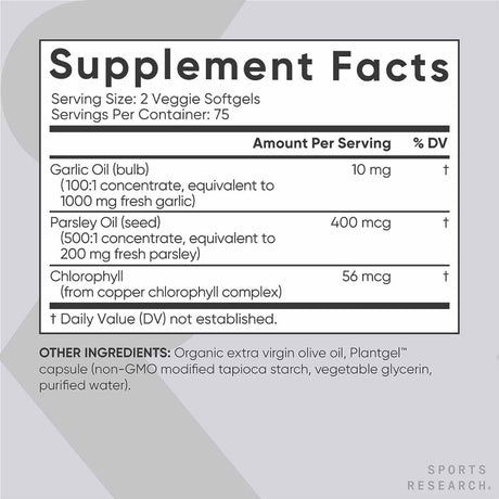 Sports Research Garlic Oil Pills - 150 Cápsulas Blandas Vegetarianas - Haz Tu Pedido