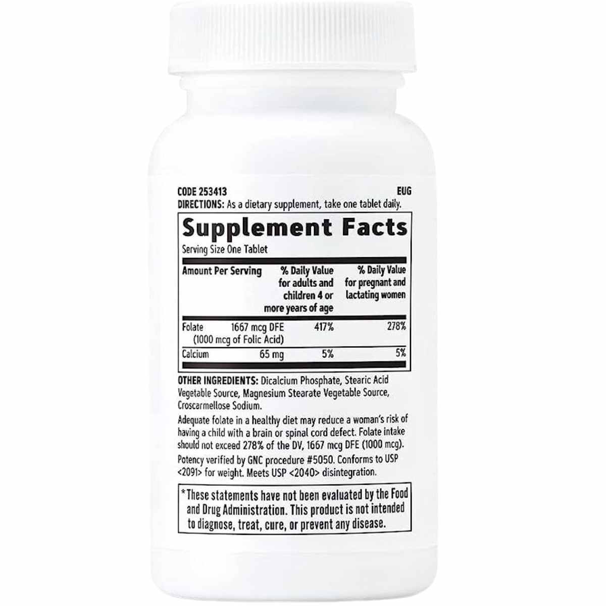 Ácido Fólico 1000 mcg - 100 Tabletas Vegetarianas - Haz Tu Pedido