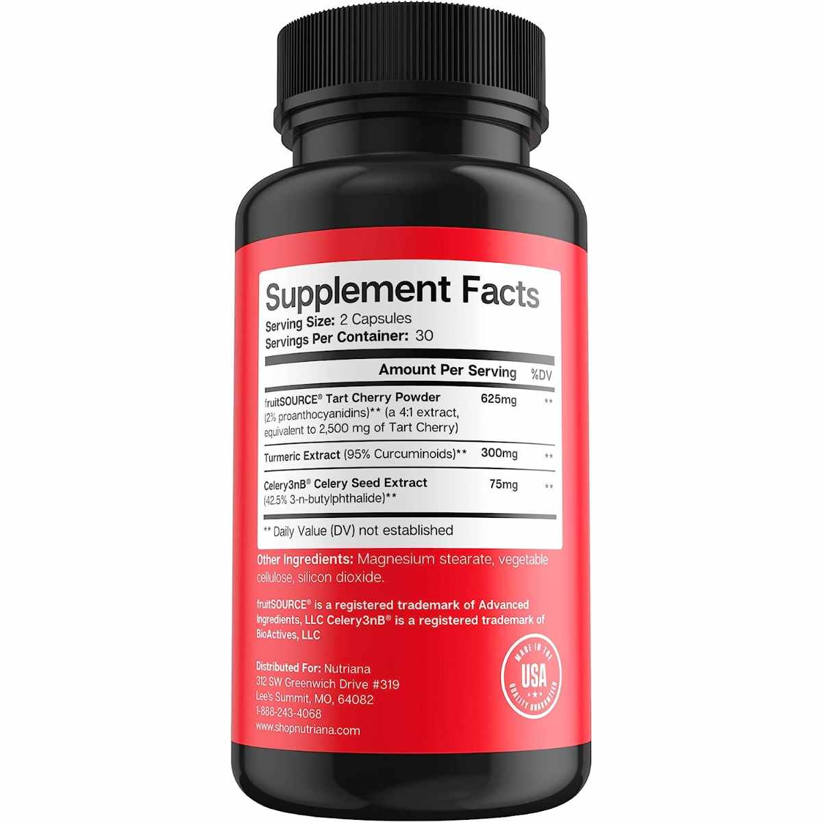 Nutriana Tart Cherry Extract with Celery Seed and Turmeric - 60 Cápsulas - Haz Tu Pedido