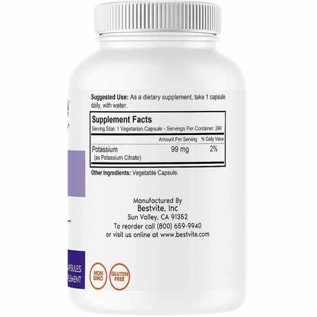 Citrato de Potasio 99 mg - 240 Cápsulas Vegetarianas - Haz Tu Pedido