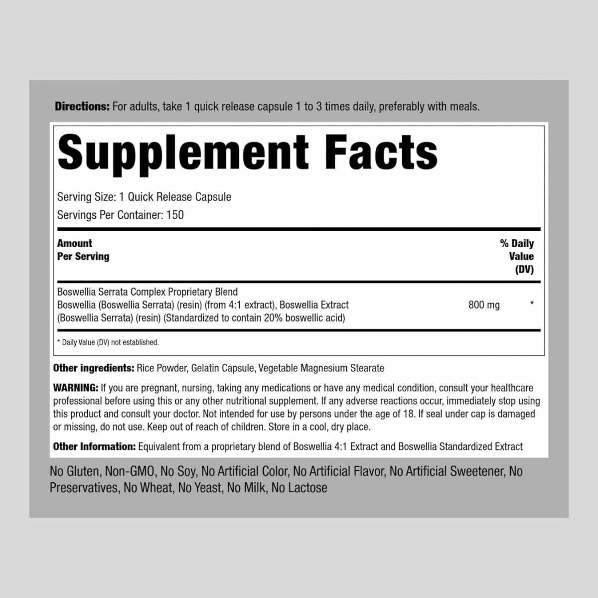 Extracto de Boswellia - 800 mg - 150 Cápsulas de Liberación - Haz Tu Pedido