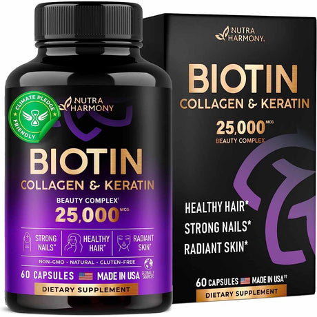 Biotina con Colágeno y Queratina 25000 mcg - 60 Cápsulas - Haz Tu Pedido