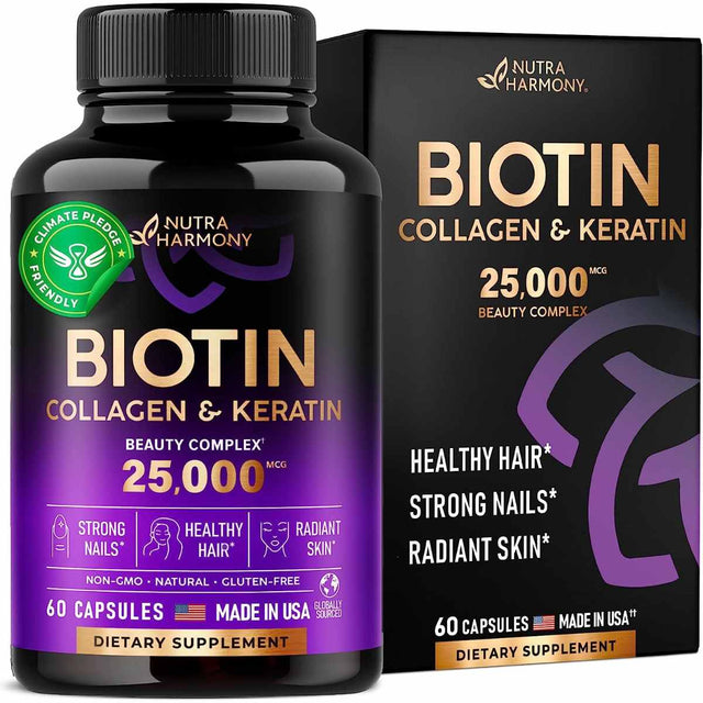 Biotina con Colágeno y Queratina 25000 mcg - 60 Cápsulas - Haz Tu Pedido