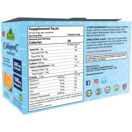 Alfa CollagenC® Hydrolisate - Naranja - 30 Paquetes - Haz Tu Pedido
