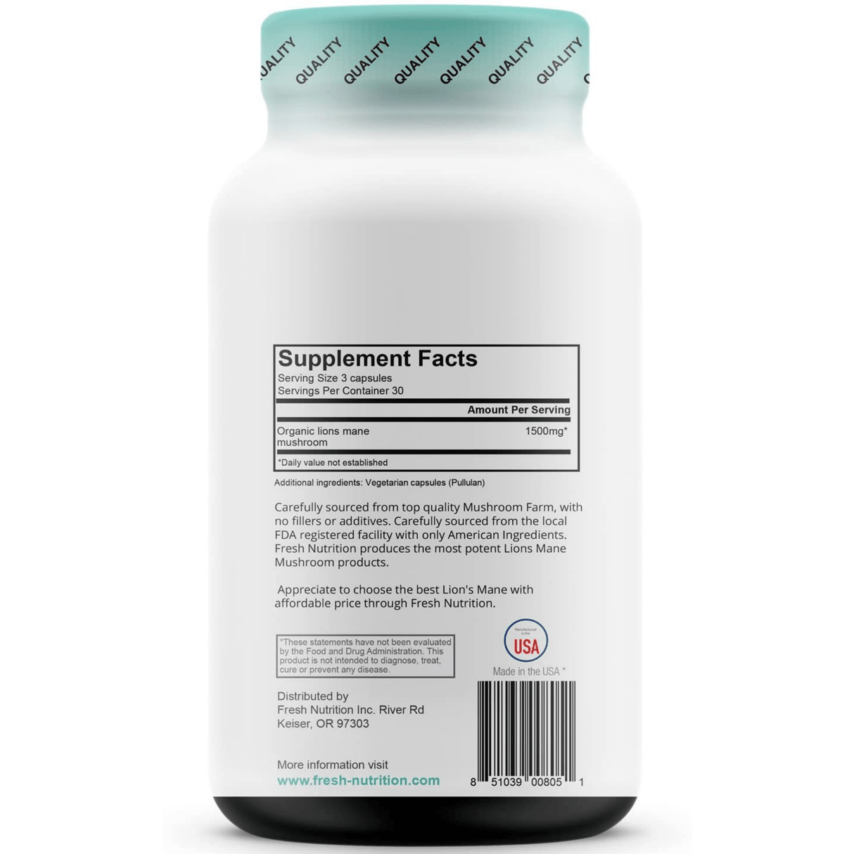 Fresh Nutrition Lions Mane Mushroom - 90 Cápsulas - Haz Tu Pedido