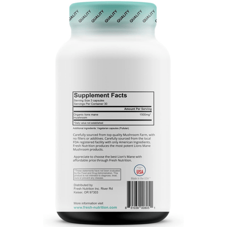 Fresh Nutrition Lions Mane Mushroom - 90 Cápsulas - Haz Tu Pedido