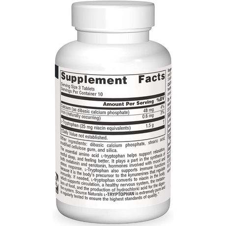 Source Naturals L-Tryptophan Mood Relaxation Sleep - 30 Tabletas - Haz Tu Pedido