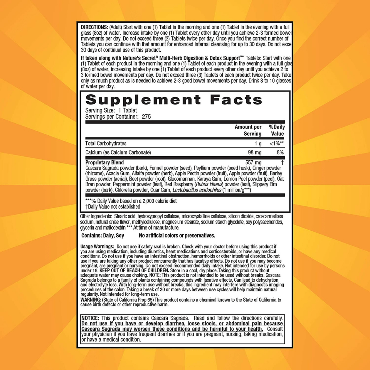 Natures Secret Multi-Herb Colon Cleanse - 275 Tabletas - Haz Tu Pedido