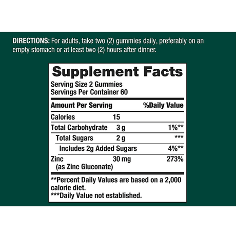 Nature’s Bounty Zinc 30 mg - Mezcla de Bayas - 120 Gomitas - Haz Tu Pedido