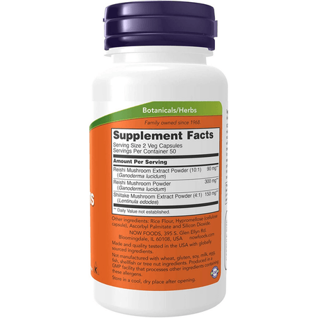 NOW Foods Rei-Shi Mushrooms - 100 Cápsulas Veganas - Haz Tu Pedido