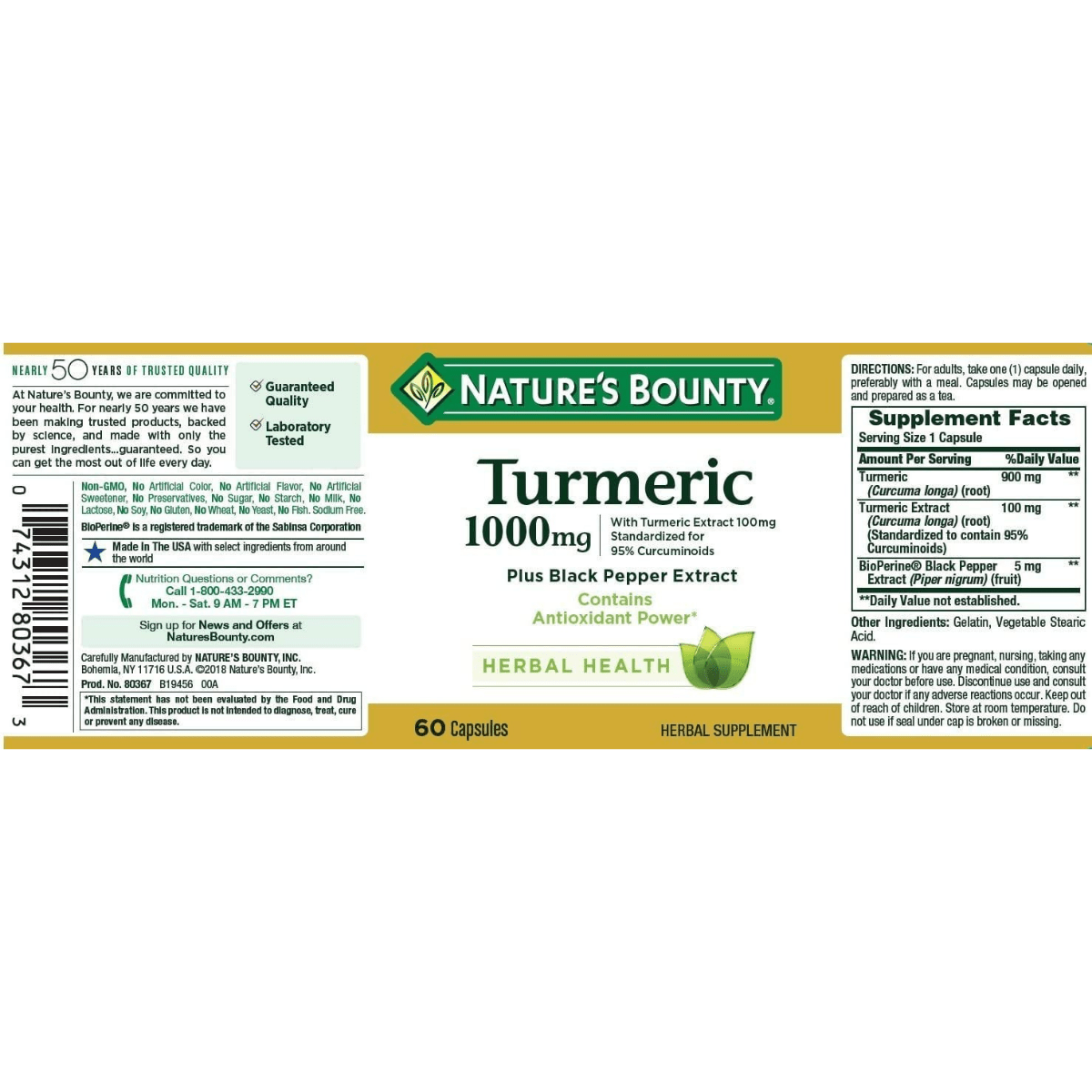 Nature’s Bounty Turmeric - 60 Cápsulas - Haz Tu Pedido