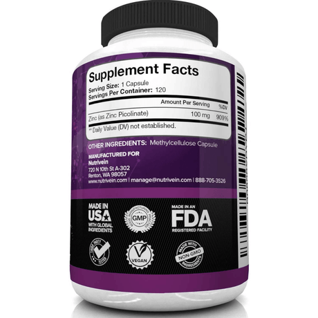Nutrivein Zinc Picolinate - 120 Cápsulas - Haz Tu Pedido