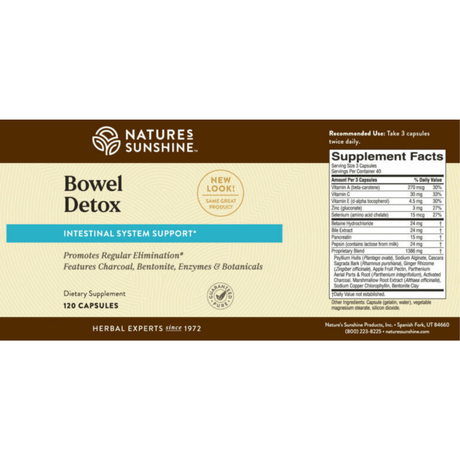 Nature's Sunshine Bowel Detox - 120 Cápsulas - Haz Tu Pedido