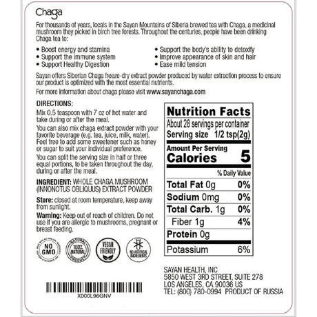 Sayan Chaga Mushroom Extract - 56 g - Haz Tu Pedido