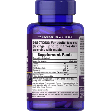 Puritans Pride Resveratrol - 60 Cápsulas Blandas - Haz Tu Pedido