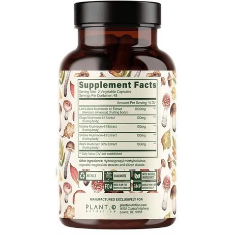 PLANT.O NUTRITION Lions Mane Mushroom Complex - 90 Cápsulas - Haz Tu Pedido