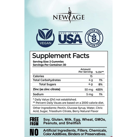 New Age Zinc  50mg - Berry - 60 Gummies - Haz Tu Pedido