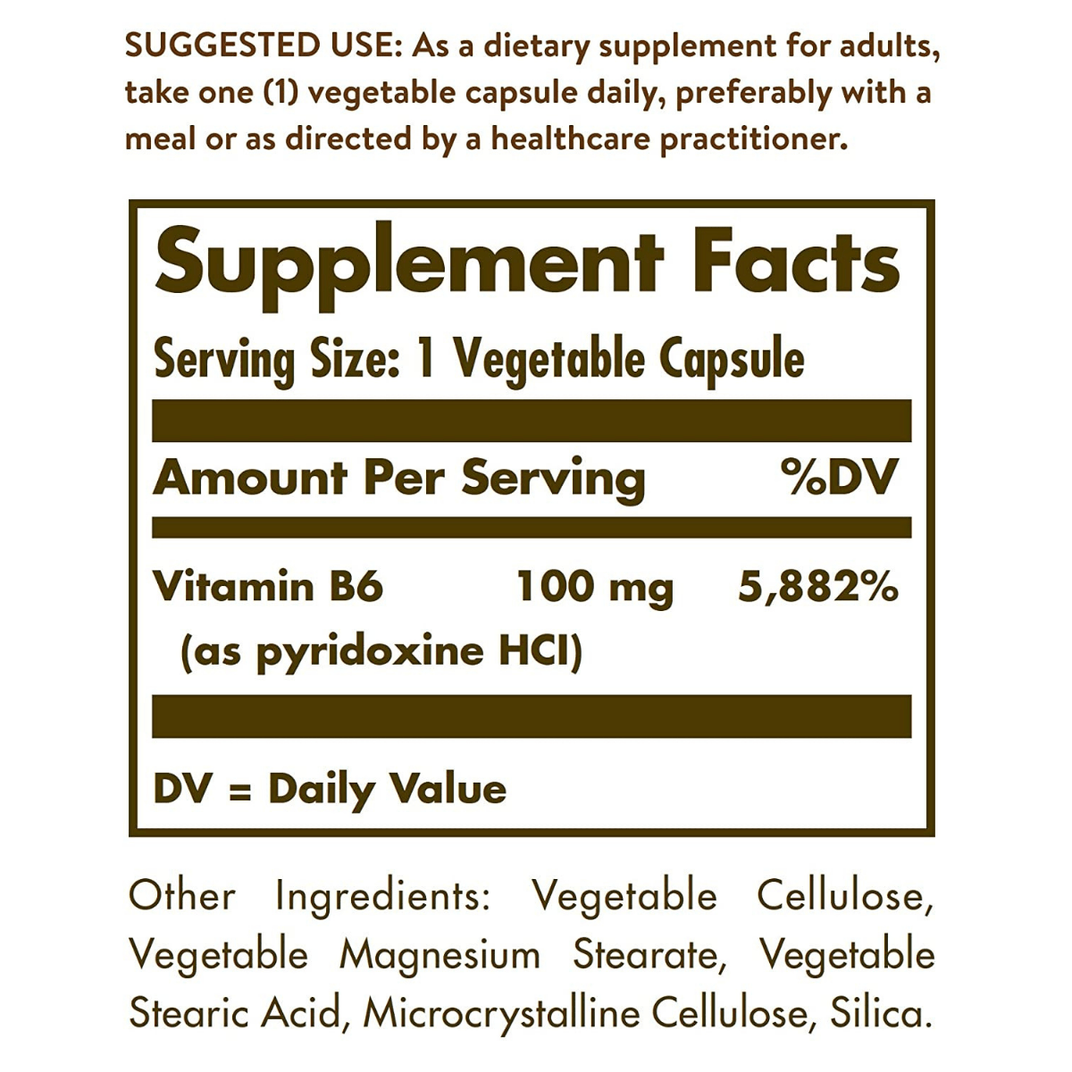 Solgar Vitamin B6 100 mg - 250 Cápsulas De Origen Vegetal - Haz Tu Pedido