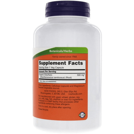 NOW Foods Eleuthero 500 mg - 250 Cápsulas Veganas - Haz Tu Pedido